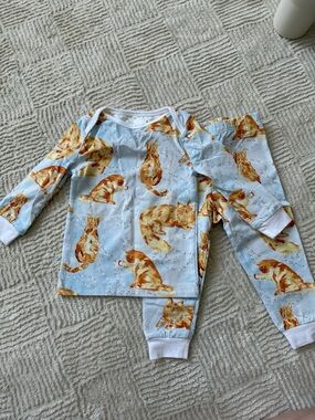 NWOT BedHead Light Blue Kids Pajama Set with Orange Cat Print
